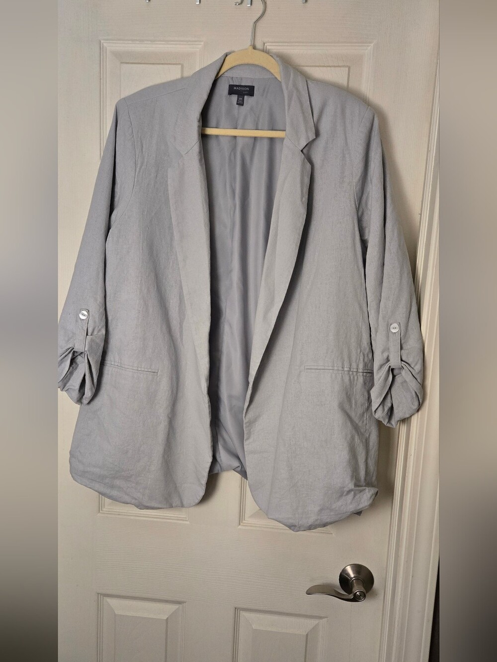 Madison Curvy Light Gray Open-Front Blazer Jacket